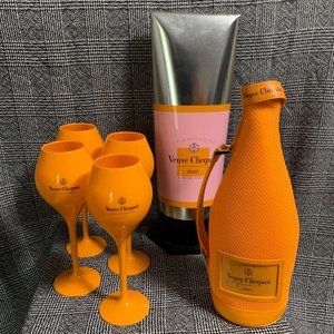VEUVE CLICQUOT Rosé Paint Tube Bottle Chiller - 4 Tulip Glasses - Tote Jacket
